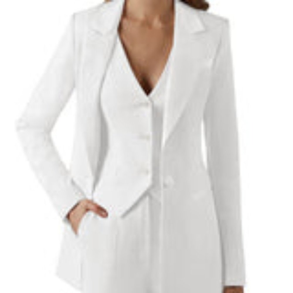 3 Piece Single Buttons Peak Lapel Pants Suit - White - Size 16.